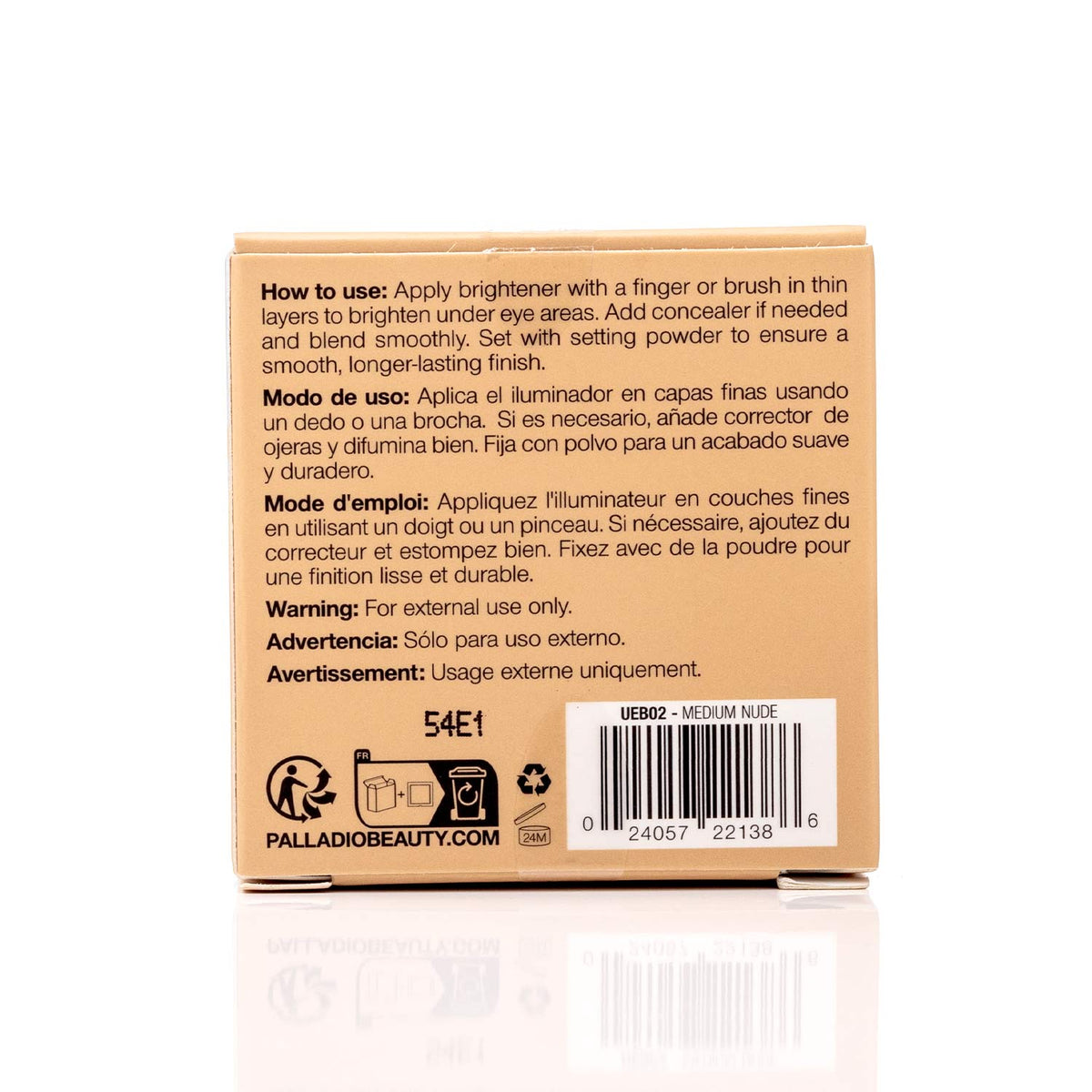 Palladio Under Eye Brightener compact packaging back view Medium Nude