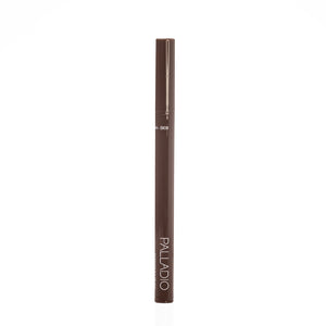Palladio Brow Ink Micro Brow Pen in Medium Brown standing upright with cap on, showing the Palladio logo and partial shade code "BI03" on the barrel.