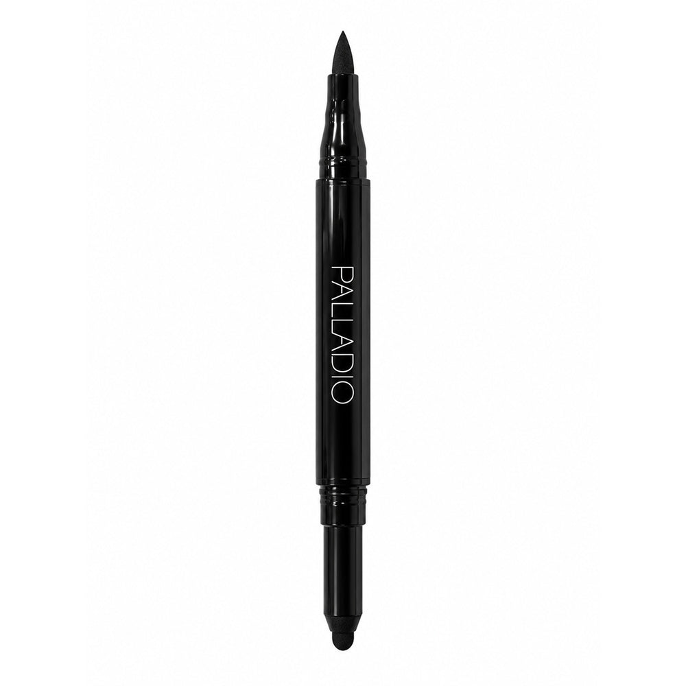 Palladio Fifty-Fifty Cat-Eye + Smoky Kajal Eyeliner with both dual-ended applicators exposed, including the precise liquid liner tip and smoky kajal end.