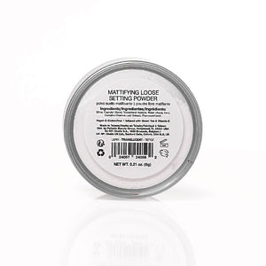 Palladio 4Ever + Ever Mattifying Loose Setting Powder with Green Tea, closed jar front view on white background