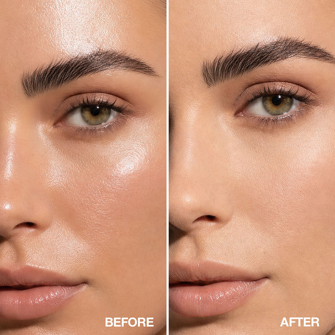 Palladio 4Ever + Ever Mattifying Loose Setting Powder with Green Tea, open jar showing white translucent powder with green tea leaves and loose powder on white background