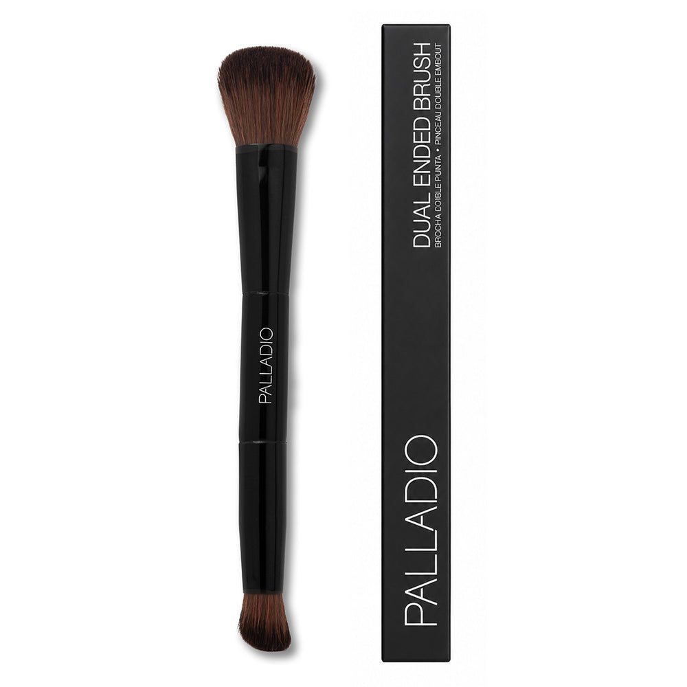 Palladio Dual Ended Brush shown with its product packaging.