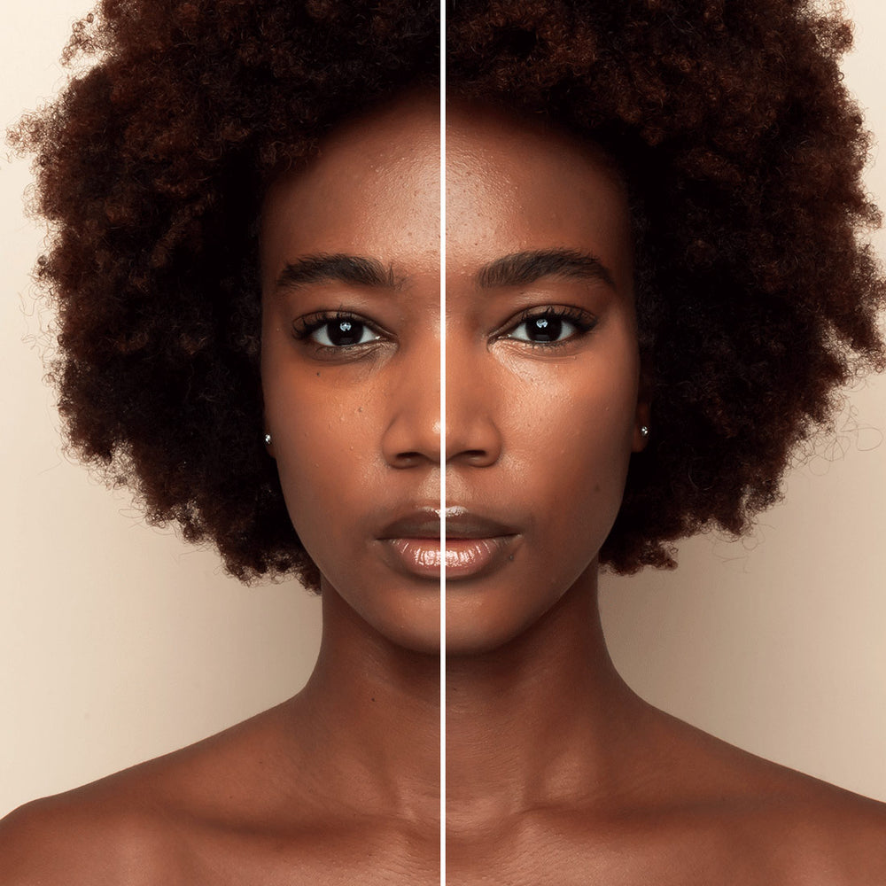 Before and after under-eye appearance using Palladio Under Eye Brightener Golden Tan