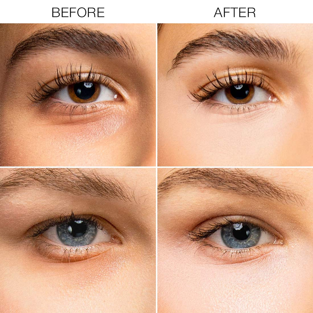 Before and after under-eye appearance using Palladio Under Eye Brightener Soft Pink