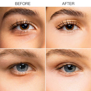 Before and after under-eye appearance using Palladio Under Eye Brightener Soft Pink