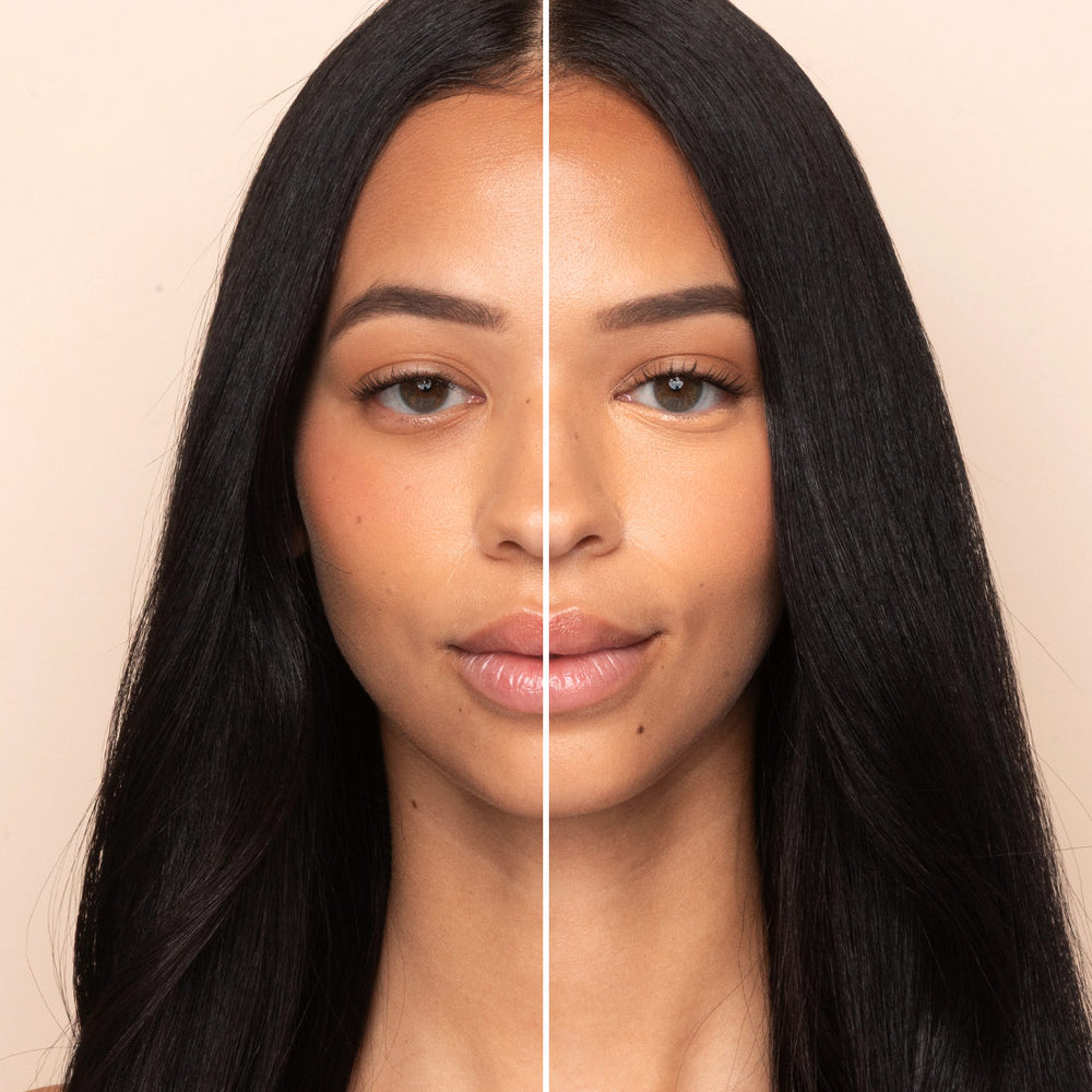 Before and after under-eye appearance using Palladio Under Eye Brightener Medium Nude