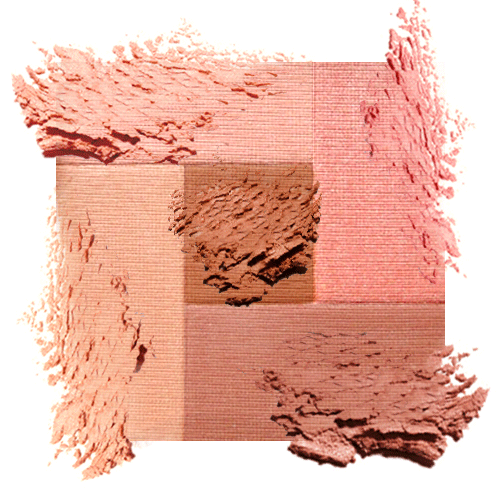 A compact powder blush and bronzer mosaic powder Dessert Rose in a black case with individual pans showcasing different shades of pink and brown.